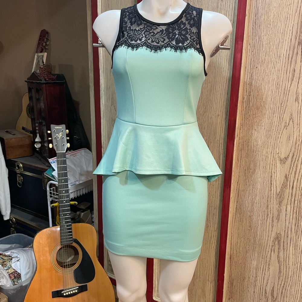 Windsor Mint Green Dress with Black Lace Detail